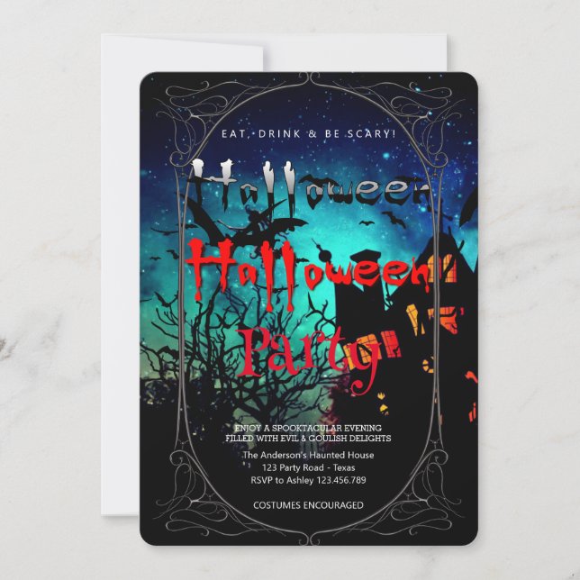 Halloween Party  Gothic witch and haunted house Invitation (Front)