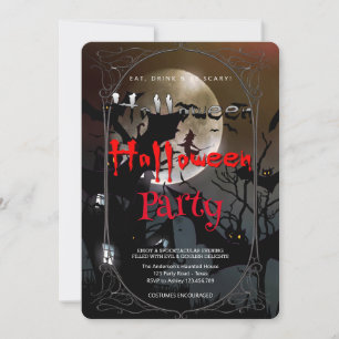 Halloween Party Gothic witch and haunted house Invitation