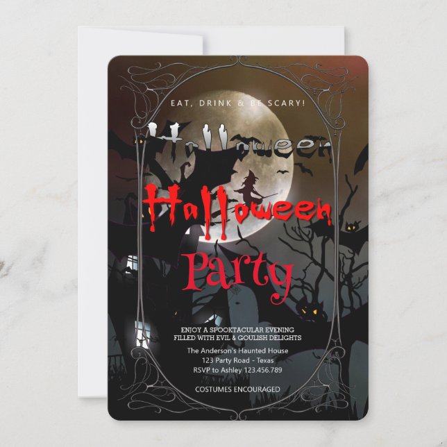 Halloween Party  Gothic witch and haunted house Invitation (Front)