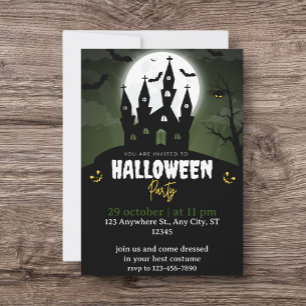 Halloween Party Green And Black Illustrative Thank You Card