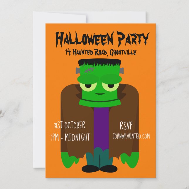 Halloween party green monster invitation (Front)