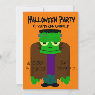 Halloween party green monster invitation