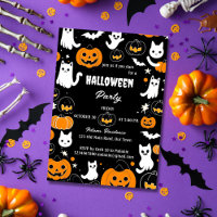 Halloween party groovy retro cats ghosts pumpkins