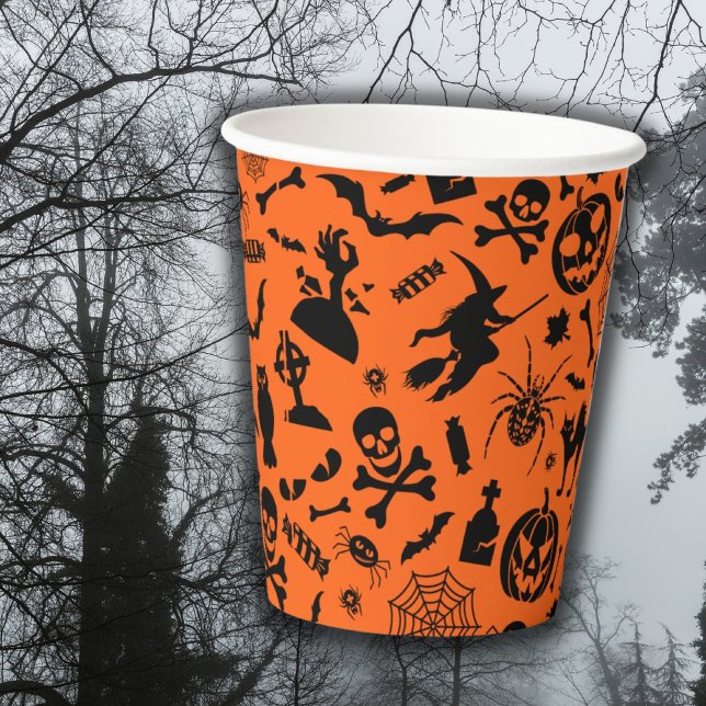 Halloween Party Happy Halloween orange black fun Paper Cups (Creator Uploaded)
