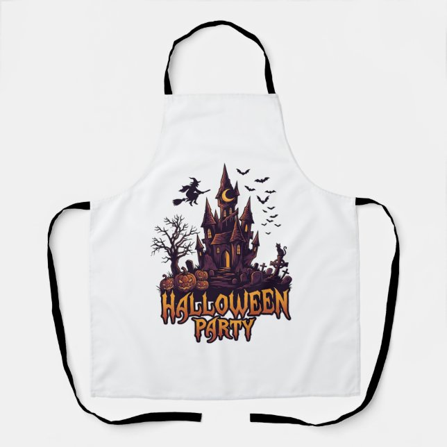 Halloween Party Haunted Castle Pumpkins Bats Apron (Front)