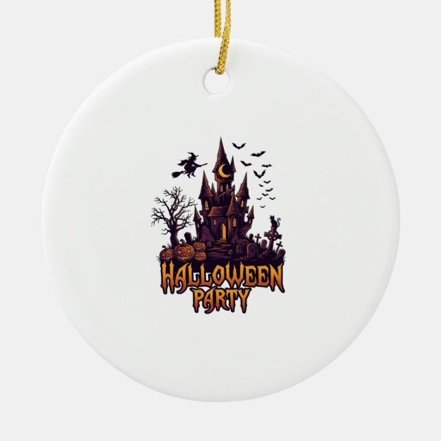 Halloween Party Haunted Castle Pumpkins Bats Ceramic Tree Decoration (Front)