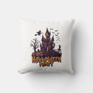 Halloween Party Haunted Castle Pumpkins Bats Cushion