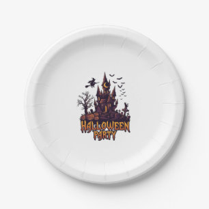Halloween Party Haunted Castle Pumpkins Bats Paper Plate