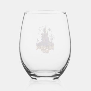 Halloween Party Haunted Castle Pumpkins Bats Stemless Wine Glass