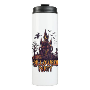 Halloween Party Haunted Castle Pumpkins Bats Thermal Tumbler