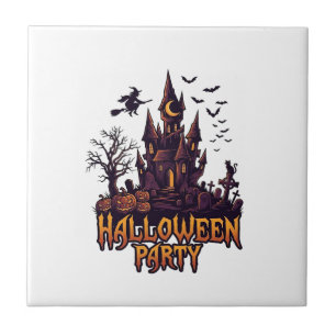 Halloween Party Haunted Castle Pumpkins Bats Tile