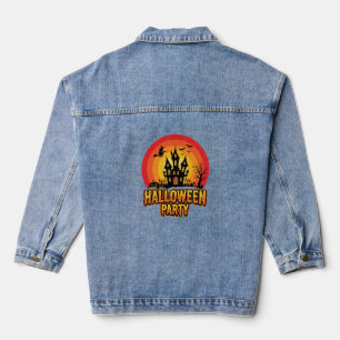 Halloween Party Haunted Castle Retro Vector Denim Jacket
