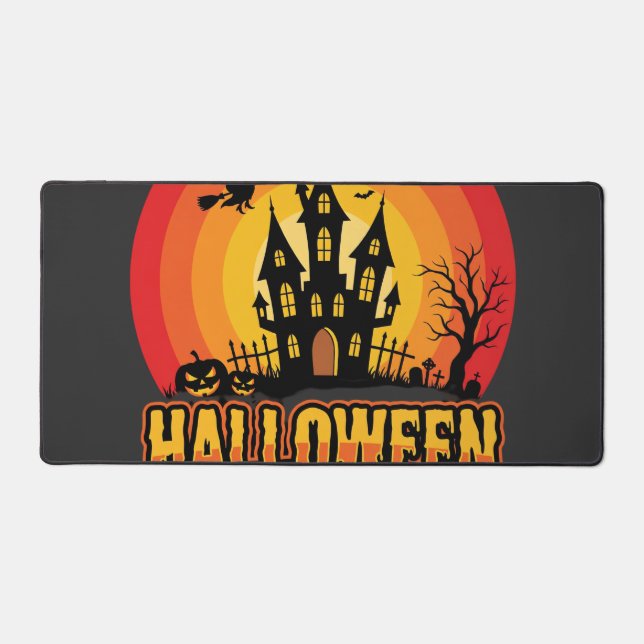 Halloween Party Haunted Castle Retro Vector Desk Mat (Front)
