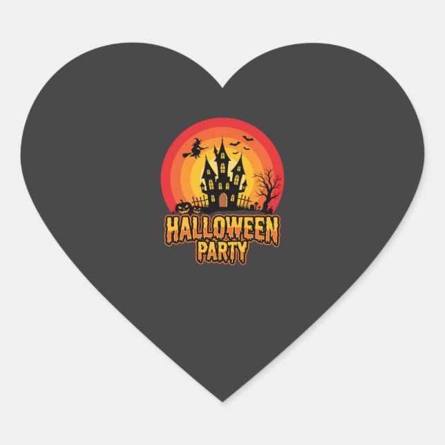 Halloween Party Haunted Castle Retro Vector Heart Sticker (Front)