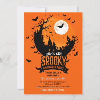 Halloween Party Haunted Castle Spooky Bat Moon Invitation