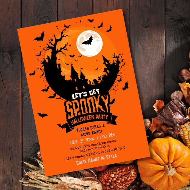Halloween Party Haunted Castle Spooky Bat Moon Invitation (Creator Uploaded)