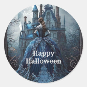 Halloween Party Haunted House Blue Night Scary Classic Round Sticker