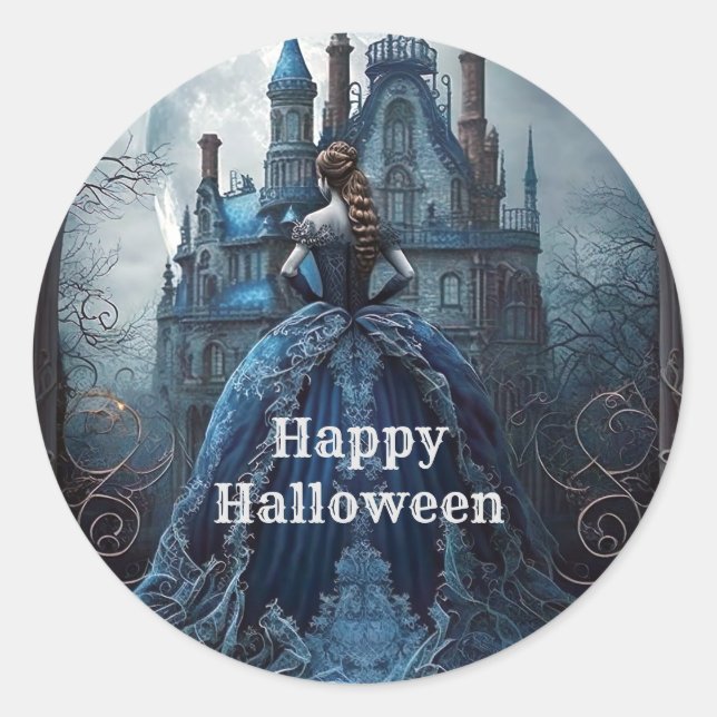 Halloween Party Haunted House Blue Night Scary Classic Round Sticker (Front)