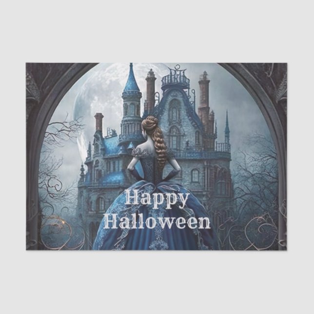 Halloween Party Haunted House Blue Night Scary Tissue Paper (Front)