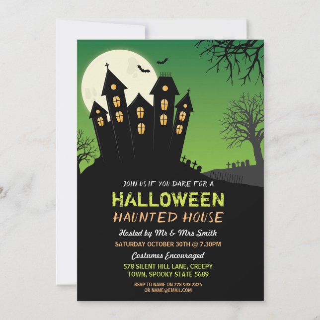 Halloween Party Haunted House Horror Bats Invite (Front)
