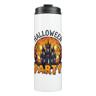 Halloween Party Haunted House Pumpkin Bats_1 Thermal Tumbler