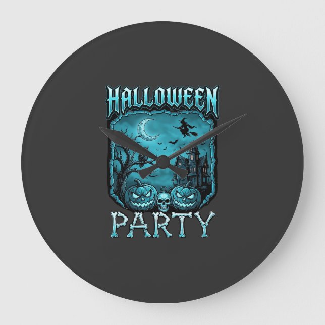 Halloween Party Haunted House Pumpkins Skull Witch Large Clock (Front)