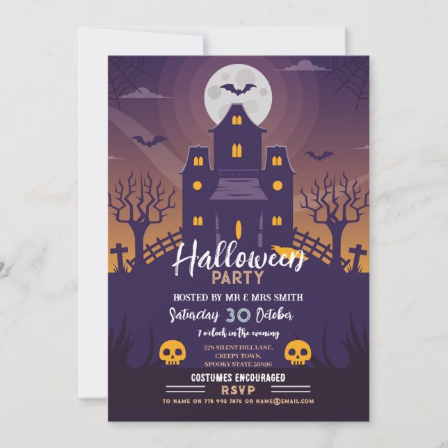 Halloween Party Haunted House Skull  Invitation (Front)