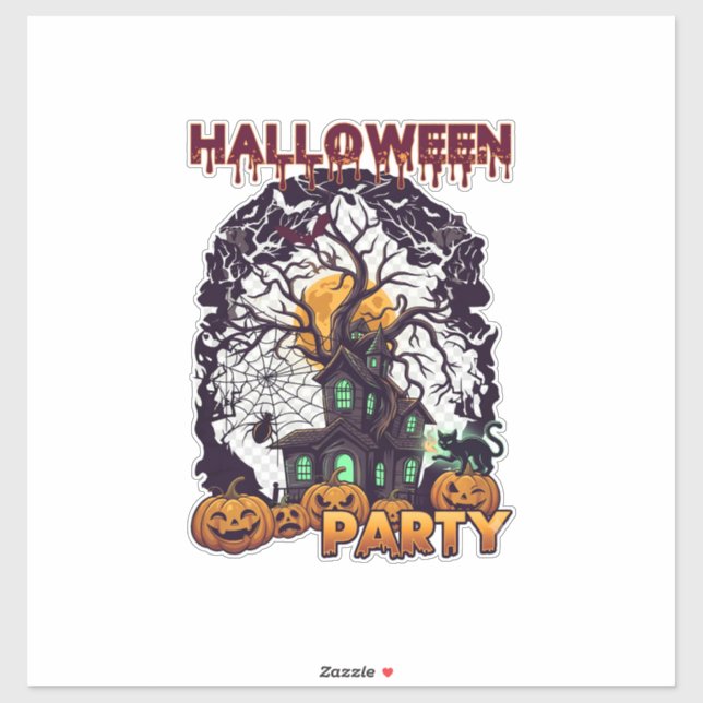 Halloween Party Haunted House Tree Pumpkins Black  (Sheet)