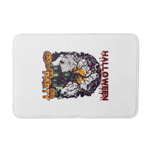 Halloween Party Haunted House Tree Pumpkins Black Bath Mat
