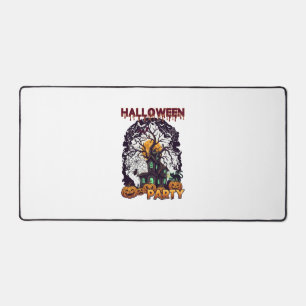 Halloween Party Haunted House Tree Pumpkins Black Desk Mat
