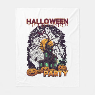 Halloween Party Haunted House Tree Pumpkins Black Fleece Blanket