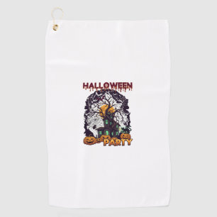 Halloween Party Haunted House Tree Pumpkins Black Golf Towel