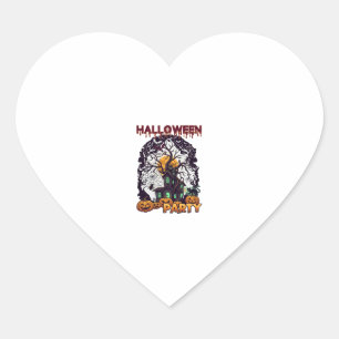 Halloween Party Haunted House Tree Pumpkins Black Heart Sticker