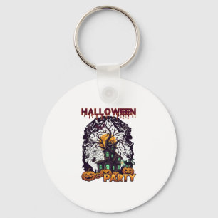 Halloween Party Haunted House Tree Pumpkins Black Key Ring