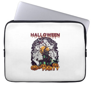 Halloween Party Haunted House Tree Pumpkins Black Laptop Sleeve