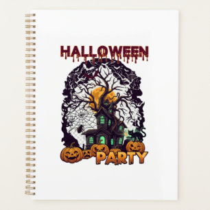 Halloween Party Haunted House Tree Pumpkins Black Planner