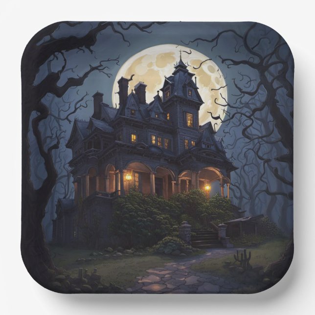 Halloween Party Haunted Mansion Paper Plate (Front)