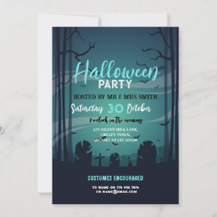 Halloween Party Haunted Woods Bats Green  Invitati Invitation