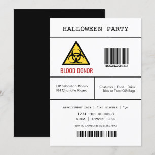Halloween Party Hazardous Blood Donor Invitation