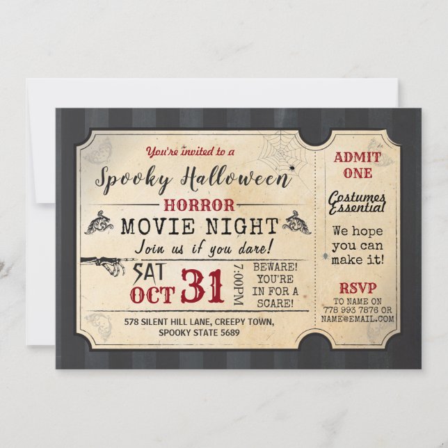 Halloween Party Horror Movie Night Film Ticket Invitation (Front)