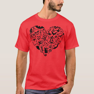 Halloween Party In Heart Shape Love Fall Vibes Hal T-Shirt