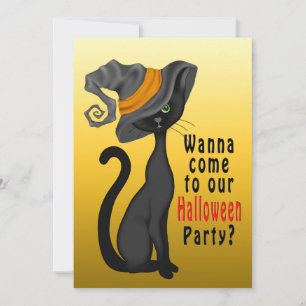 HALLOWEEN PARTY INVITATION - BLACK CAT - CUTE