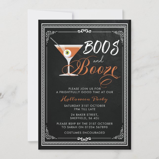 Halloween party invitation - boos and booze (Front)