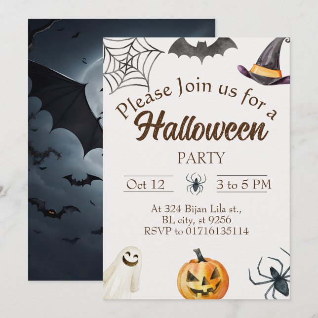 Halloween Party Invitation Card (Front/Back)