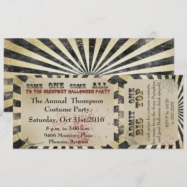 Halloween Party Invitation Circus Ticket (Front/Back)
