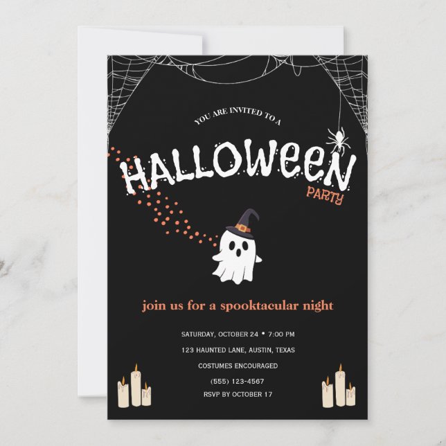Halloween Party Invitation | Cute Spooky Ghost (Front)