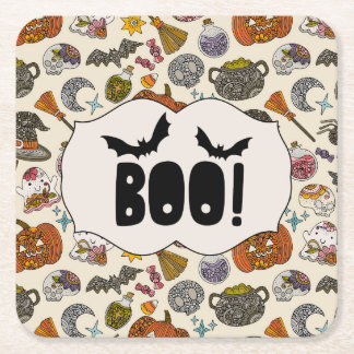 Halloween Party Invitation | Cute Spooky Halloween Square Paper Coaster