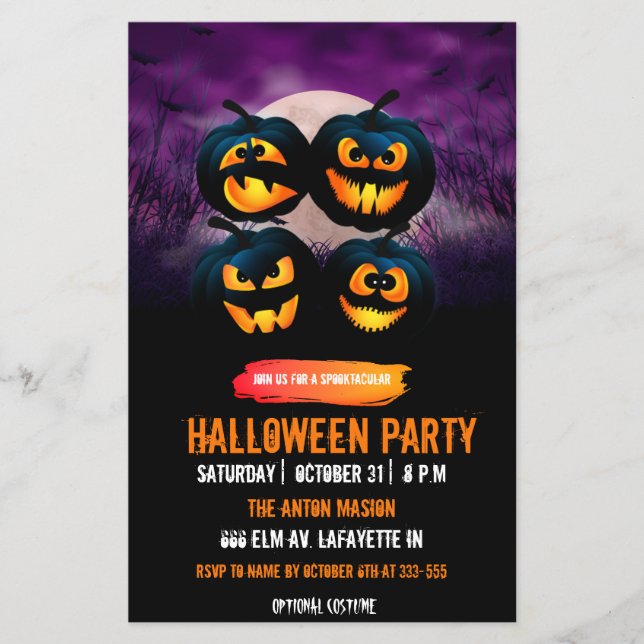Halloween party invitation fully customisable flyer (Front)