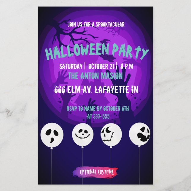Halloween party invitation fully customisable flyer (Front)