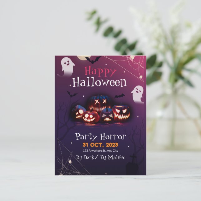 Halloween Party Invitation, Horror Party Halloween Postcard (Standing Front)